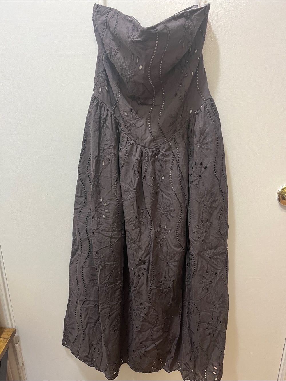 Band of the Free Strapless Eyelet Midi Dress in Gray NWOT M